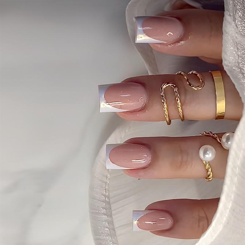 Noste Dlouhý Francouzský Ručně Dělaný Manikúrní Kousek Kamínkový Postupný Přechod Odnímatelná Nálepka na Nehty