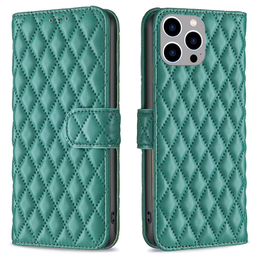 

BINFEN COLOR BF Style-14 для iPhone 15 Pro Чохол-гаманець для телефону зі шкіри з тисненням, чохол-накладка для смартфона зі стійкою Green