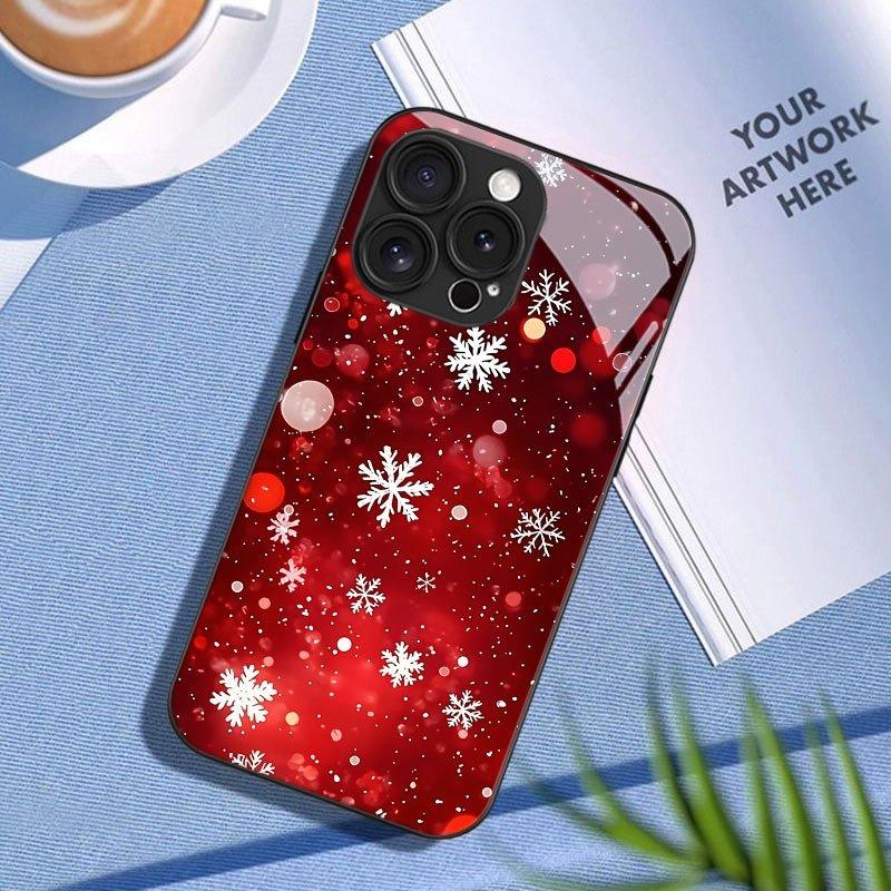 Red Christmas Snowflakes Tempered Glass Phone Case For iPhone 18 Pro Max 11 12 13 14 15 16 17 Pro 17 Air 7 8 Plus XS X XR Cover