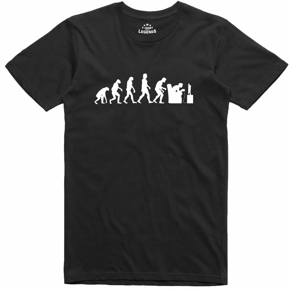 

Mens Gamer Funny T Shirt Evolution Of Man To Console Geeky Regular Fit 4XL