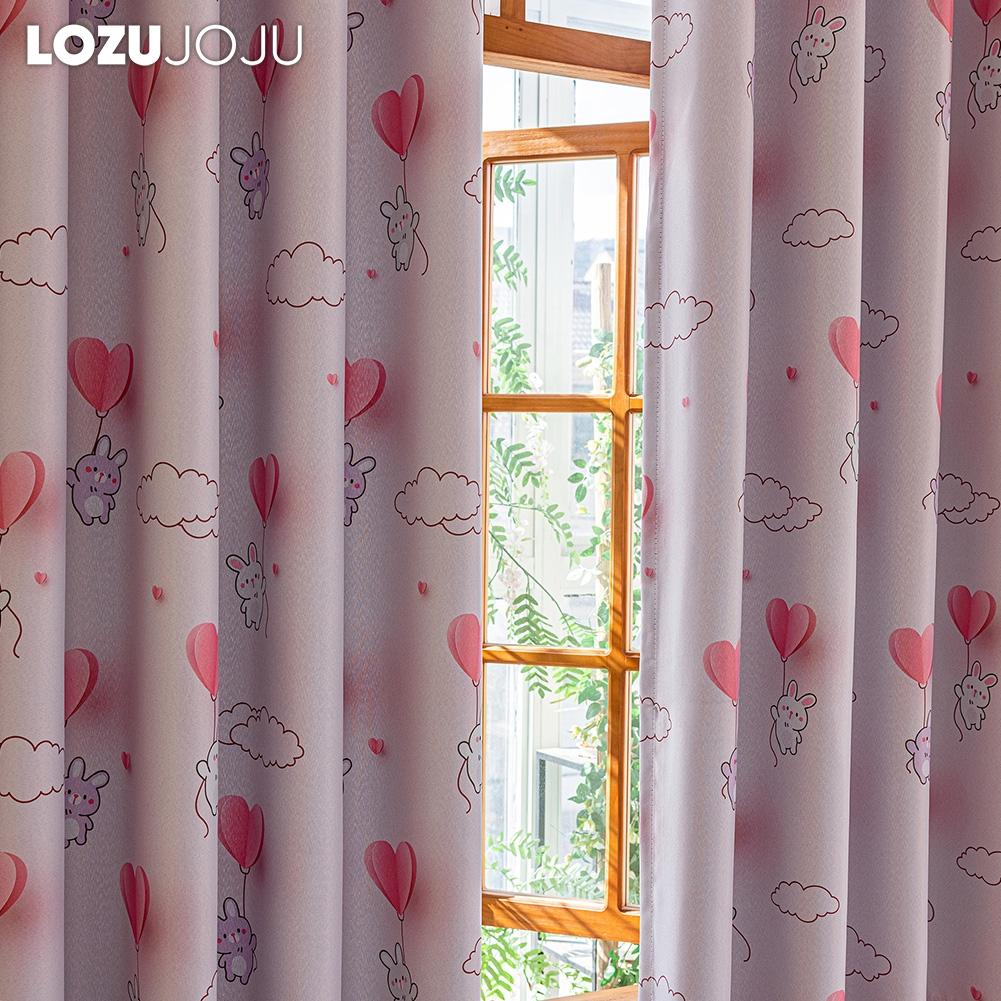 1PC LOZUJOJU 70-80% Blackout Cartoon Printed Girls' Room Pink Short Curtains for Bedroom Living Room Home Decor