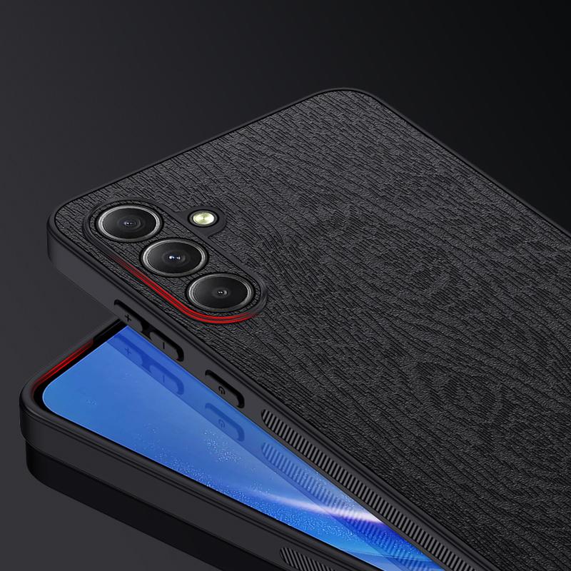 For Samsung Galaxy A35 5G Case Scratch-proof Wood Grain PU+PC+TPU Phone Back Shell