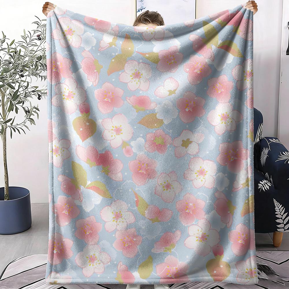 Sakura Throw Soft Flannel Throw Summer AC Blanket Lightweight Cool Nap Blanket for Sofa Bed Couch Travel 75X95CM