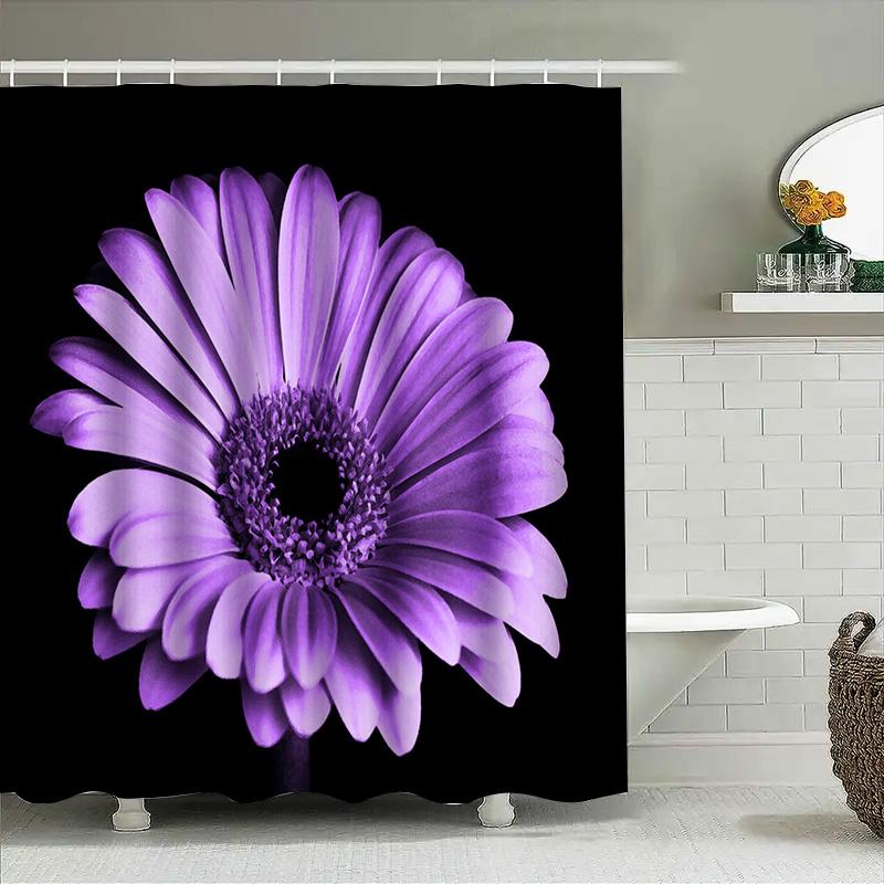 Vibrant Purple Flower Shower Curtain For Bathroom Decor Modern Floral Print Home Decoration Waterproof Fabric Shampoo Caddy Cove