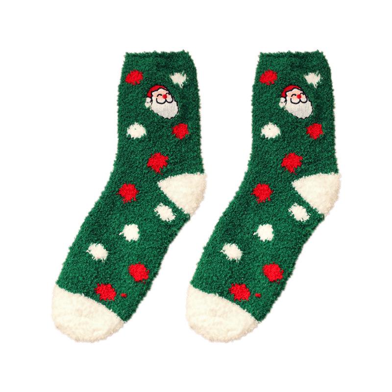 Women's Coral Fleece Mid-Calf Socks - Thickened, Half-Velvet, Winter Home & Floor Wear, Autumn/Christmas Style