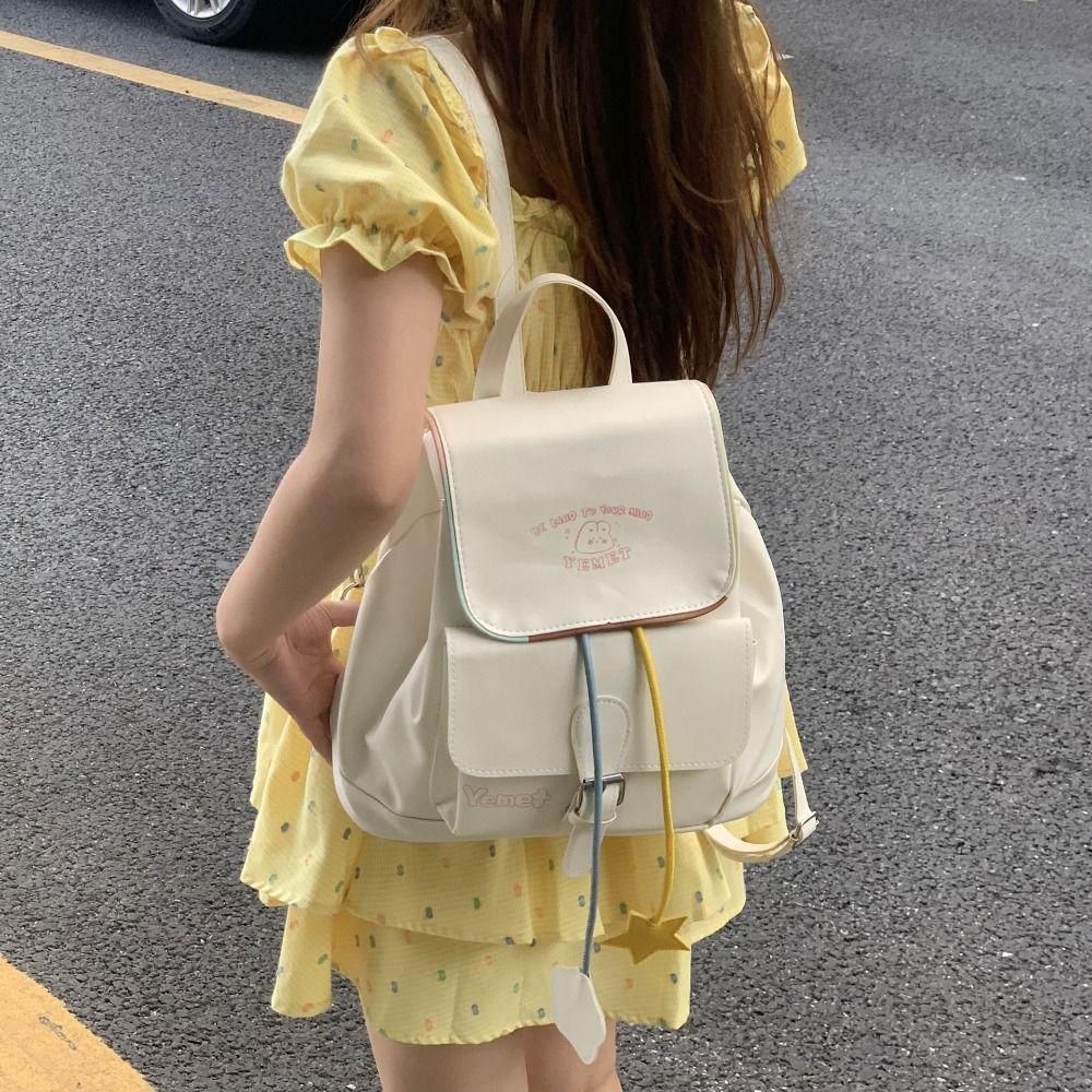 Top Handle Students Cute Schoolbag Daypack Y2k Shoulder Bag Casual Drawstring PU Backpack Travel