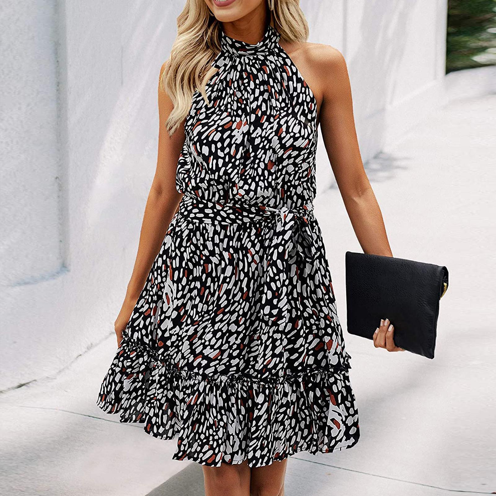 Fashion Women Floral  Printed  Strapless Ruffle Bandage Casual  Dress L чёрный