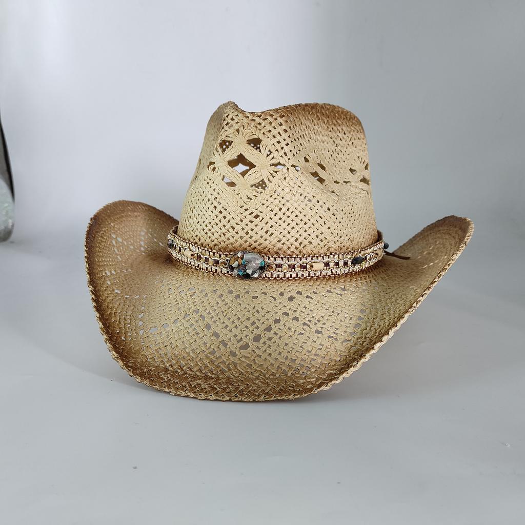 Men's and Women's Beach Hats Breathable Western Cowboy Straw Hats Fashionable Wide Brim Sun Hats Cowboy Hats