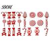 Wooden Christmas Tree Pendant Set Candy Ornaments, Red White Peppermint Cane Lollipop Pendants, Seasonal Decorative Hanging Props Decoration for Xmas