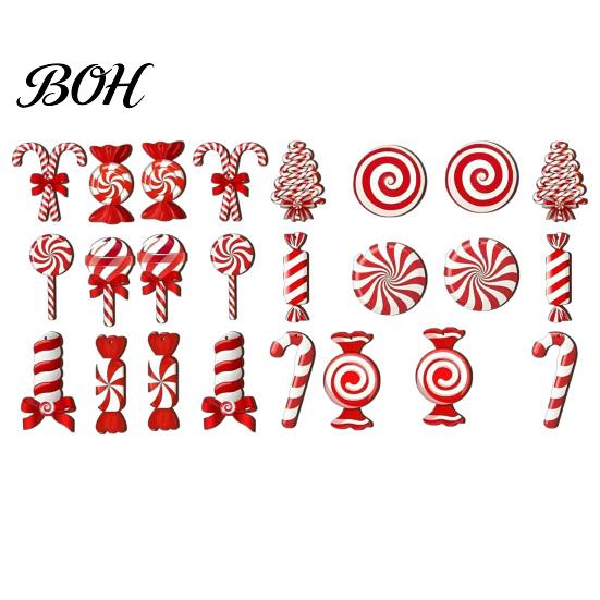 Wooden Christmas Tree Pendant Set Candy Ornaments, Red White Peppermint Cane Lollipop Pendants, Seasonal Decorative Hanging Props Decoration for Xmas