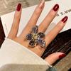 Exaggerated Crystal Flower Ring with Feminine Charm Fashionable Open Ring Design Index Finger Ring
