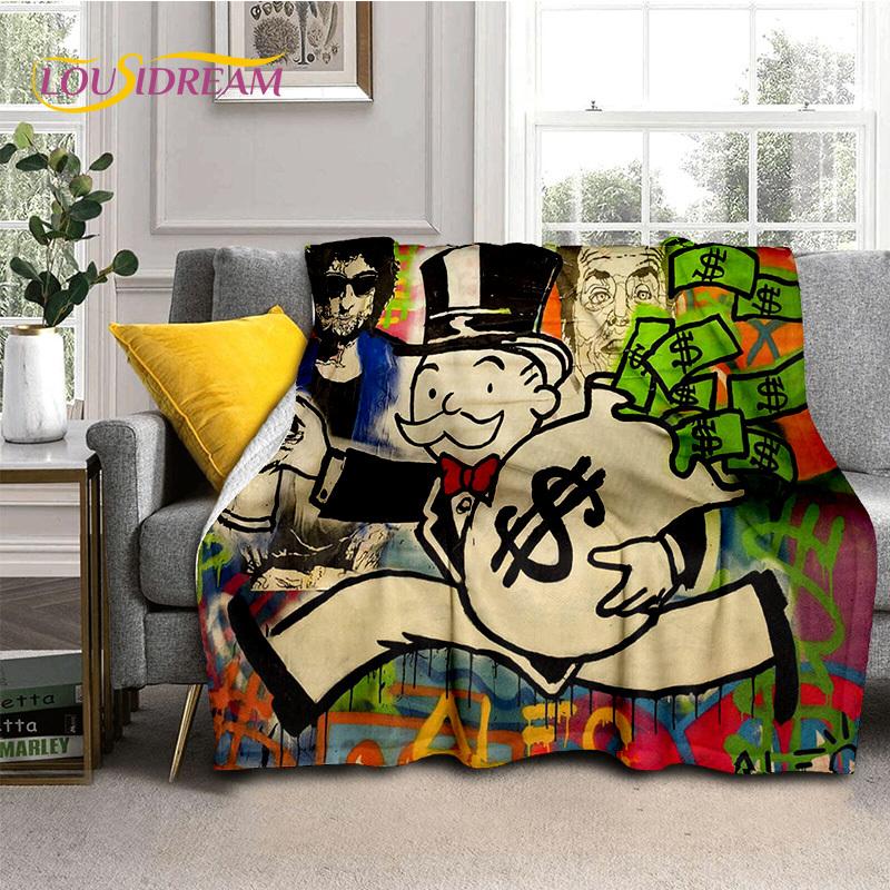 Rich Man Game Monopoly Dollar Cartoon Blanket,Soft Throw Blanket for Home Bedroom Bed Sofa Picnic Travel Office Cover Child Gift