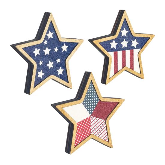 4th of July Rustic Star Wooden Sign, Vintage Star Shaped Block Sign, Patriotic Tiered Tray Centerpiece for Memorial Day, Independence Day Home Table