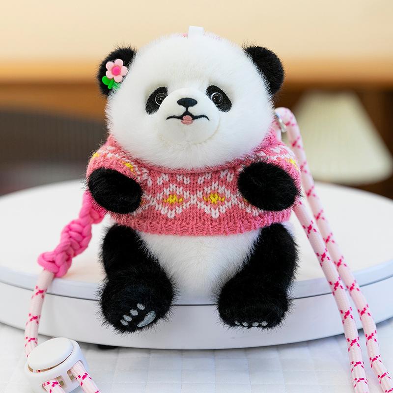 Cartoon Sweater Panda Plush Pendant for Girls Traveling Slanted Mobile Phone Clip Panda Hall Souvenir Backpack Hanging Decoration