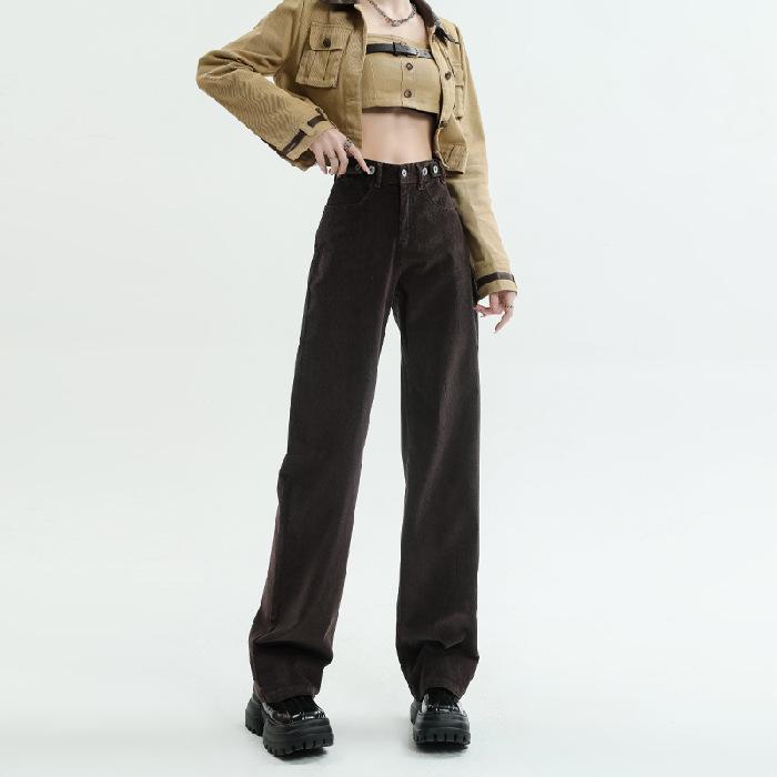 Wide-leg Pants for Women Spring Retro High Waist Trousers High Waist Loose Casual Pants for Women Spring Floor Straight Pants for Women Spring