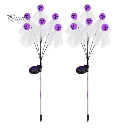 Neon Green LED Pathway Lights Halloween Swaying Ghost Outdoor Decorations, Solar Powered Stake Light, 6 LEDs Yard Signs Lights, Waterproof Garden with