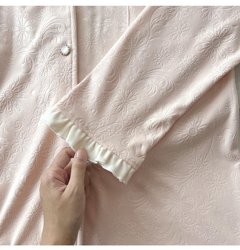 Women's Velvet Jacquard Pajama Set - Autumn/Winter Lapel Design