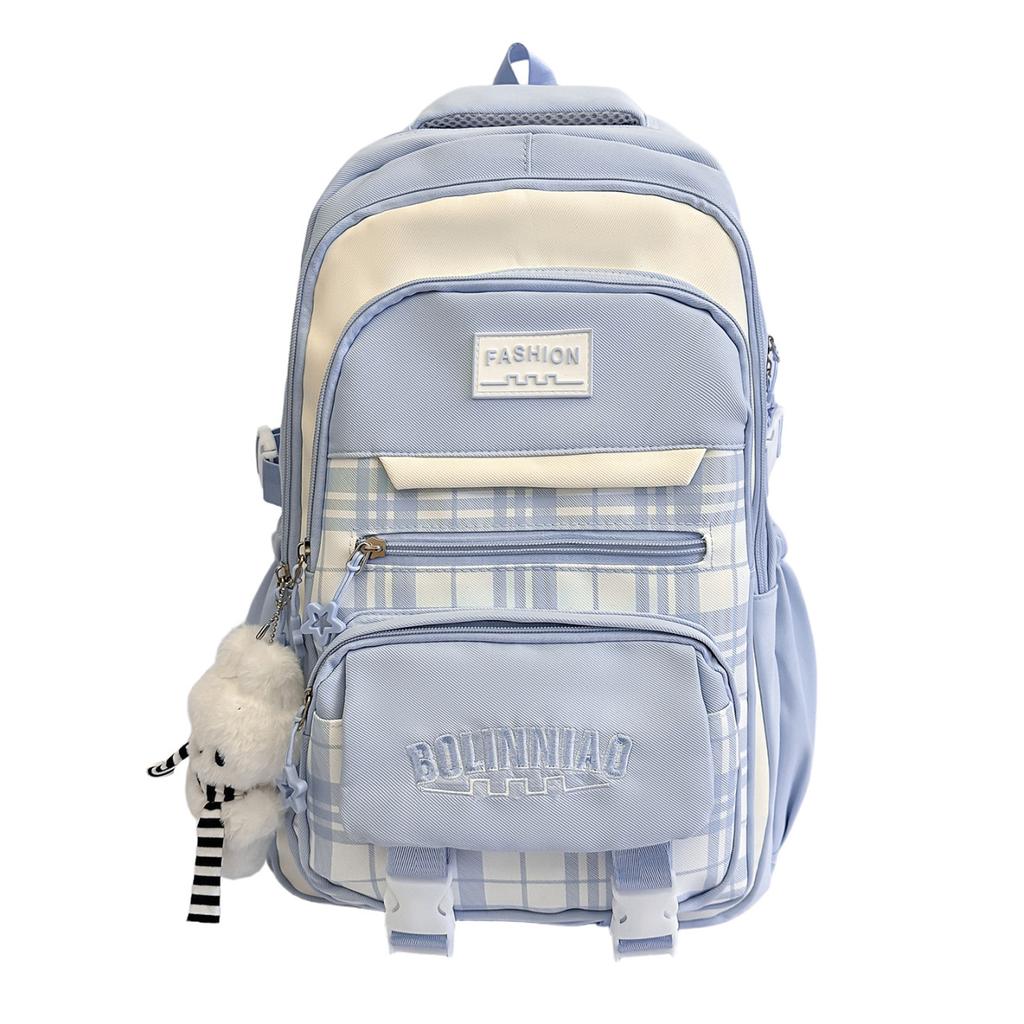 Schoolbag pink matte soft light plaid splicing girl backpack student class vitality versatile multi-compartment practical book bag
