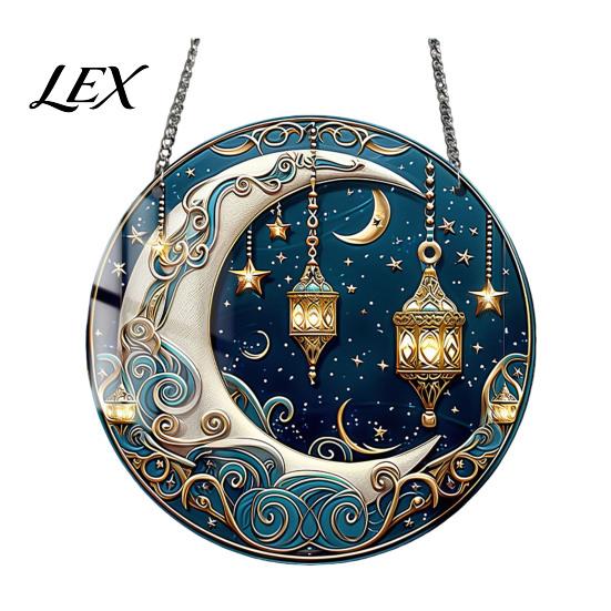 Colorful Glass Suncatcher 2D Acrylic Star Moon Lantern Suncatcher, Crescent Window Hanging Ornament Exquisite Craftsmanship for Home, Patio,