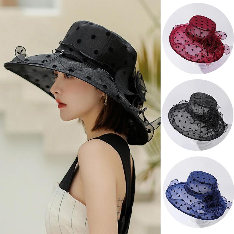 1 Stück Kentucky Derby Organza Kirchenhüte mit breiter Krempe Rüschen Blume Damen Netz Sonnenhut