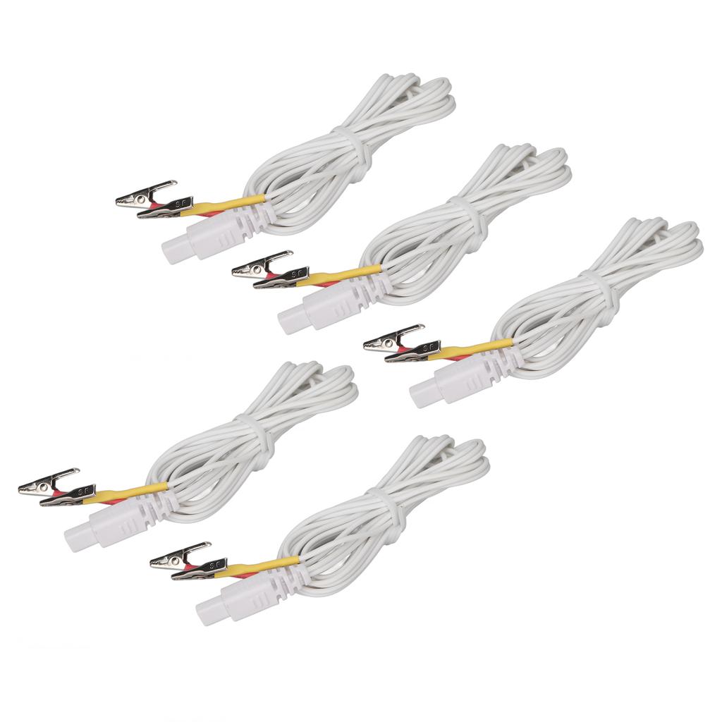 5 Stück Krokodilklemmen-Elektrodenkabel Rot Gelb Verbindungskabel für Therapiegerät für TENS-Gerät Weiß