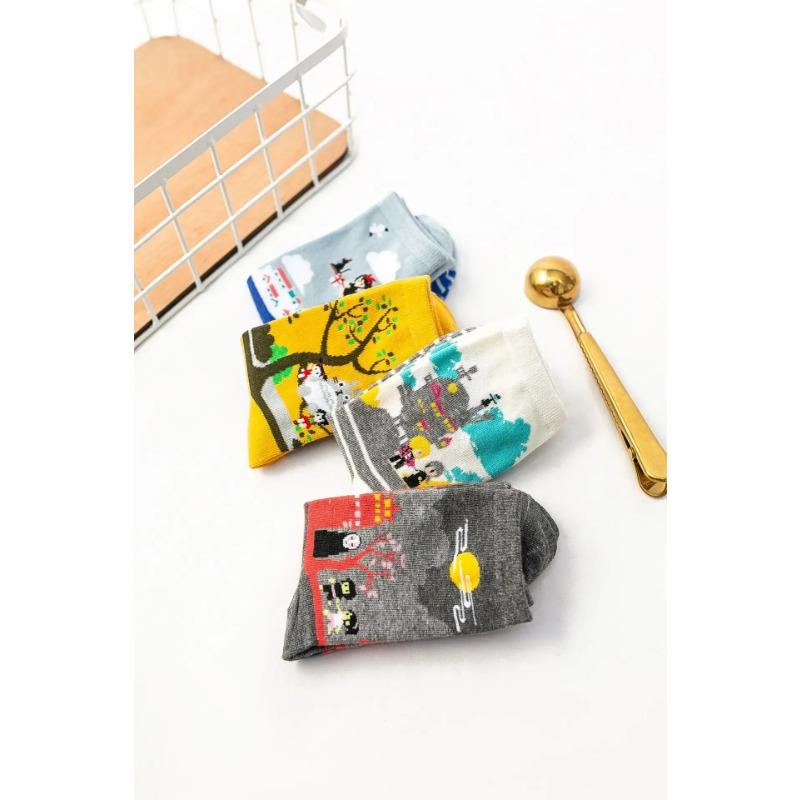 Nou trend șosete de damă din bumbac cu desene animate în dungi, șosete medii confortabile și respirabile pentru bărbați și femei