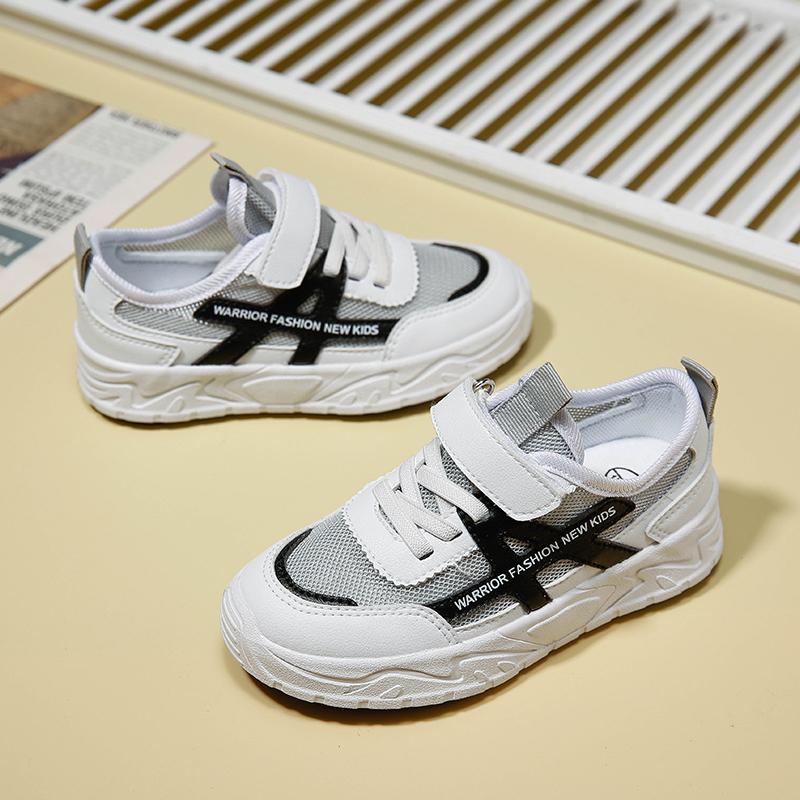 Warrior Fashion Simple Trendy Versatile Non-Slip Wear-Resistant Breathable Lightweight Casual Shoes Kids Sneaker White Gray WZTH-079112