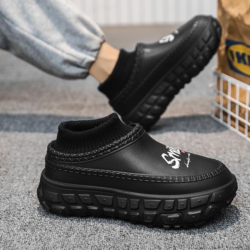 Velvet Cotton Shoes Women's Thick-soled Heightening Thermal Cotton Slippers Wear Non-slip and Dirt-resistant High-heeled Couple Fluffy Shoes