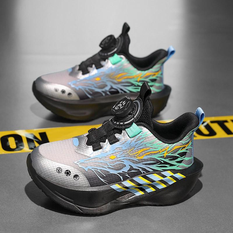 Youth Style Shoes Boys Breathable Mesh Running Shoes Kids Lightweight Sport Sneakers With Rotating Buckle