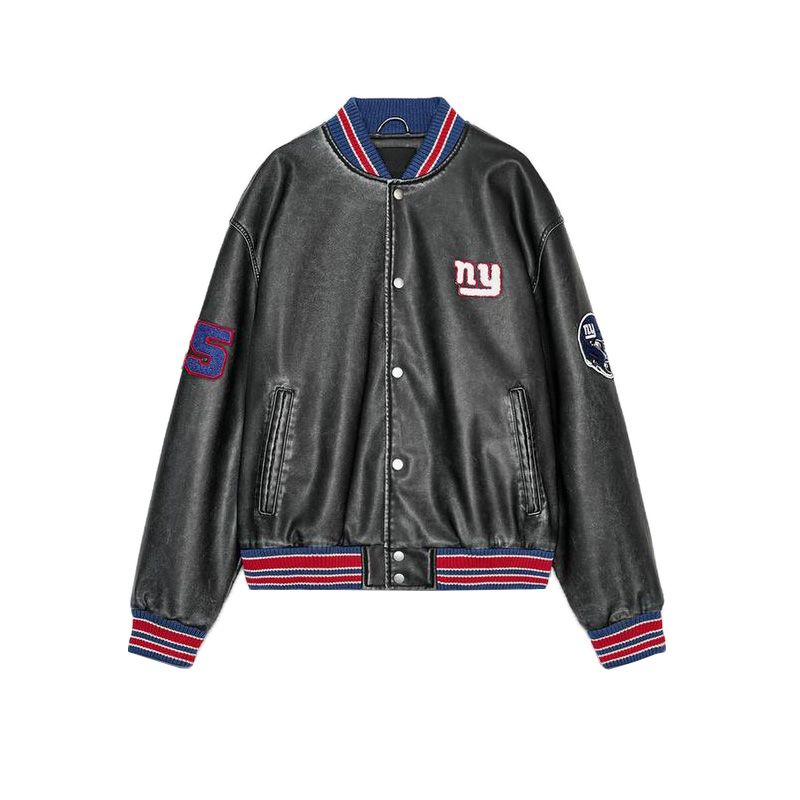 

Женская весенняя одежда Американская куртка-пилот из полиуретановой кожи с круглым вырезом и длинными рукавами, украшенная символикой НФЛ, верхняя одежда 4341769 Gray L