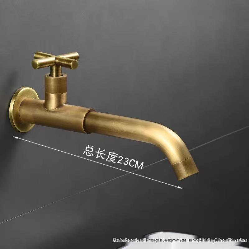 European Full Copper Outdoor Garden Double Outlet Rotatable Retro Faucet