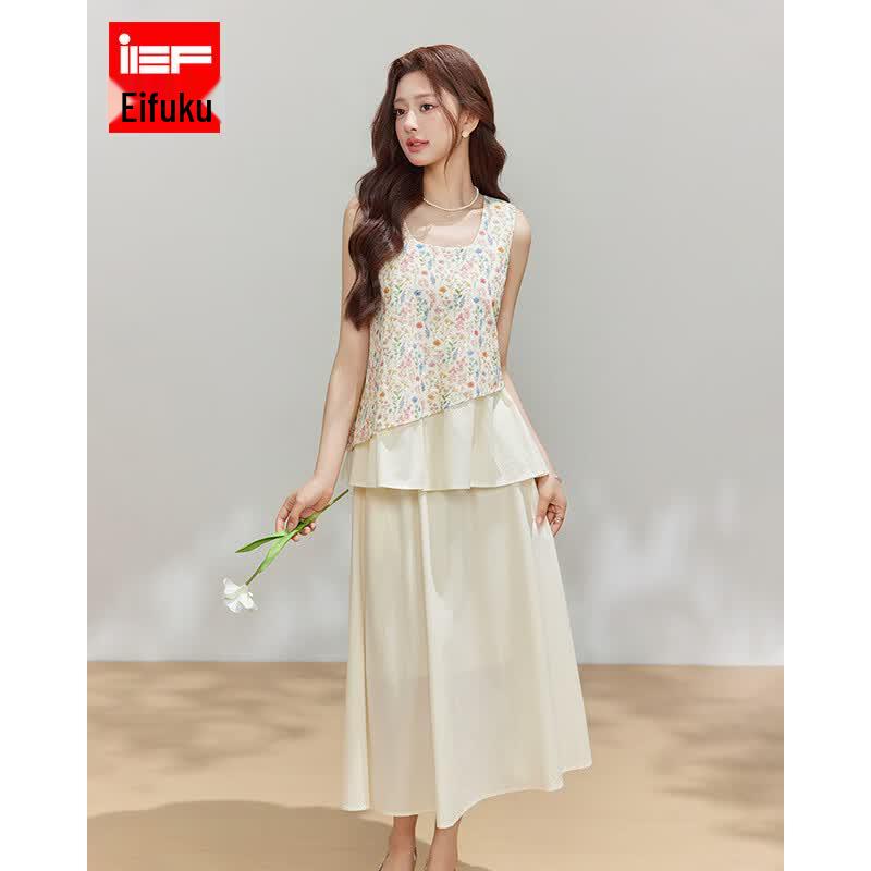 IEF 2026 Summer French Floral Two-Piece Long Dress L