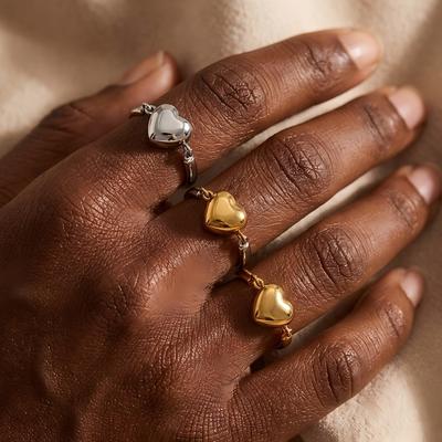 Heart Chain Ring Gold Silver Plated Stainless Steel Dainty Minimalist Rings for Women Romantic Love Wedding Band Fashion Jewelry