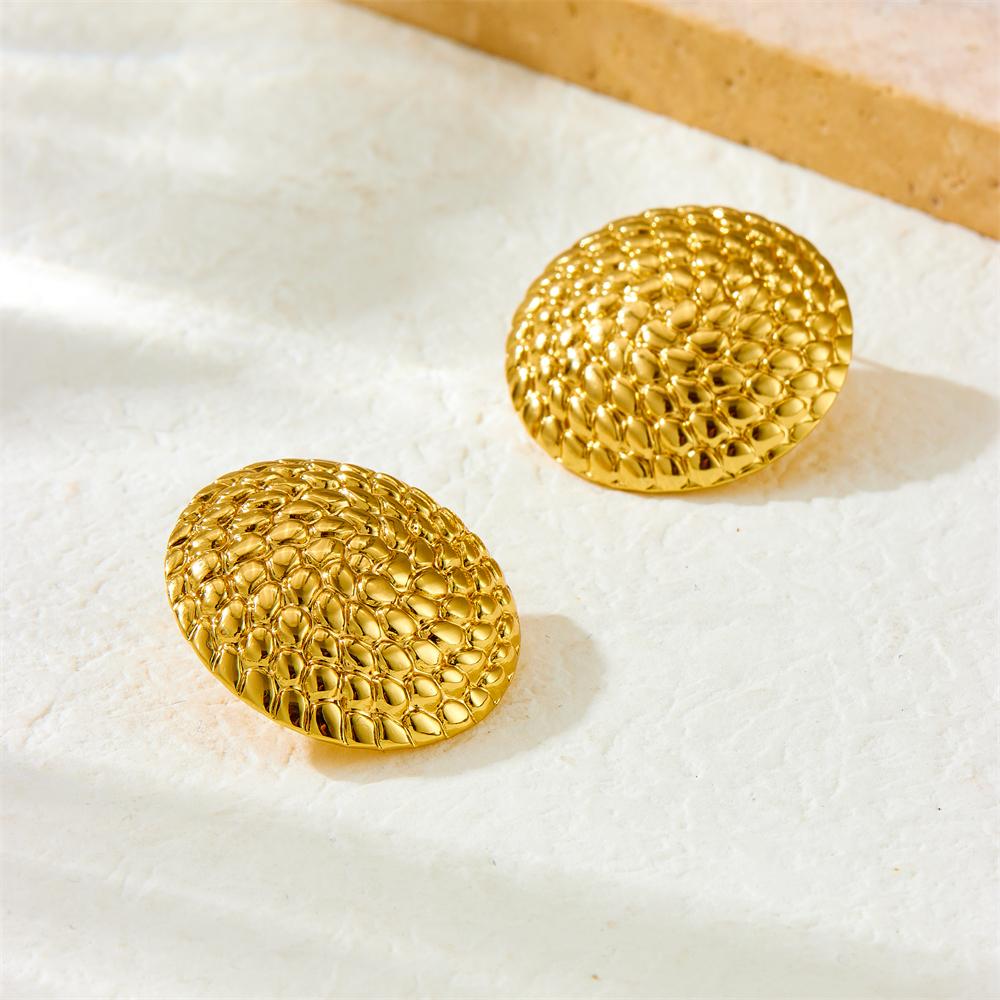 DIEYURO 316L Stainless Steel Golden Exaggerated Woven Texture Circular Earring Womens New Trend Fashion Ear Buckle Jewelry Gift