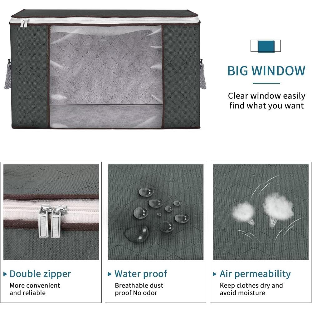 Large Storage Bags,  Clothes Storage Bins Foldable Closet Organizers Storage Containers for Clothing Blanket Comforters Bed Sheets Pillows and Toys