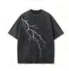 Washed Lightning Bolt Graphic Tee, Y2K Oversized Grunge Streetwear T‑Shirt