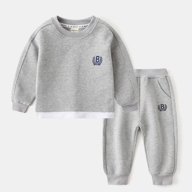 Trendy Korean 2025 Boys' 2-Piece Sweatshirt & Sweatpants Set - Fake Layered Sportswear