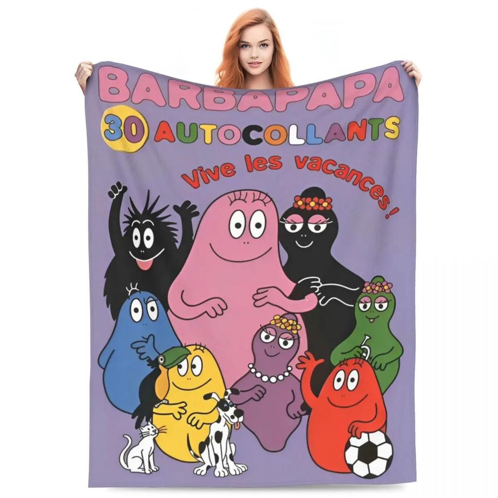 Barbapapa Coral Fleece Plush Throw Blanket Cute Cartoon Blankets for Sofa Travel Lightweight Bedding Throws