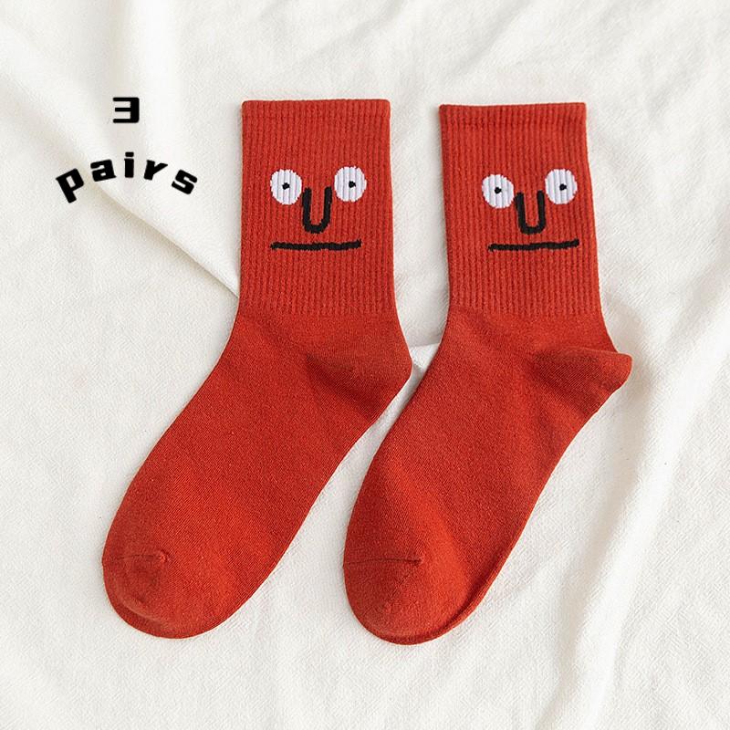 3 Paar Socken Damensocken Wadensocken Koreanische Socken mit schrulligem Ausdruck Cartoon-Trendsocken im College-Stil