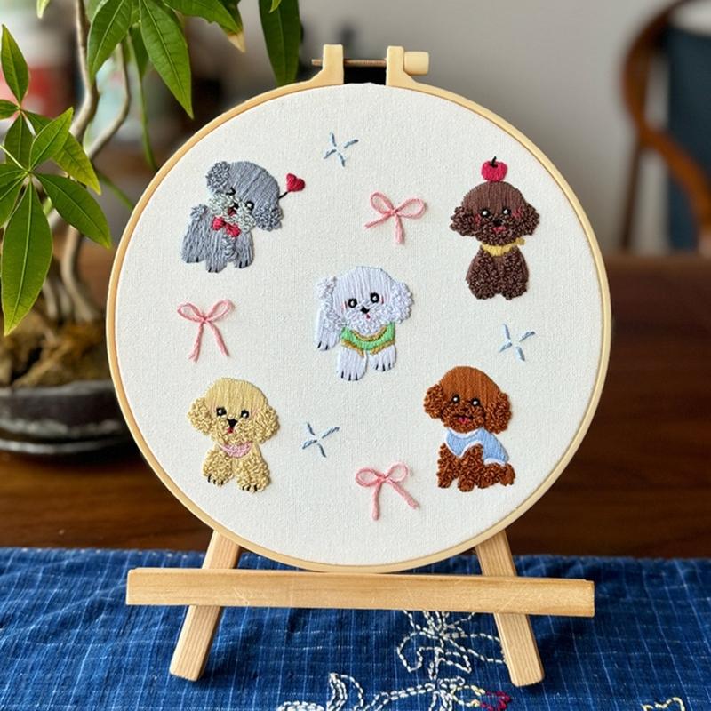 Beginner Embroidery Kits for Adult Easy to Learn Dog Embroidery Pattern from Video & Instruction Needlepoint Kits