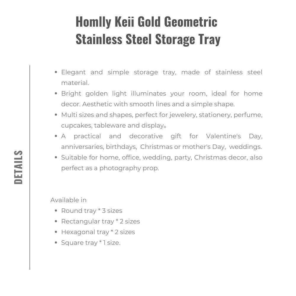 Homlly Keii Gold Geometric Stainless Steel Storage Tray