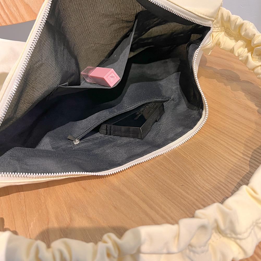 Women Dumpling Bag with Ruched Strap Casual Armpit Bag Solid Color Soft Large Capacity Girls Outdoor Leisure Bag