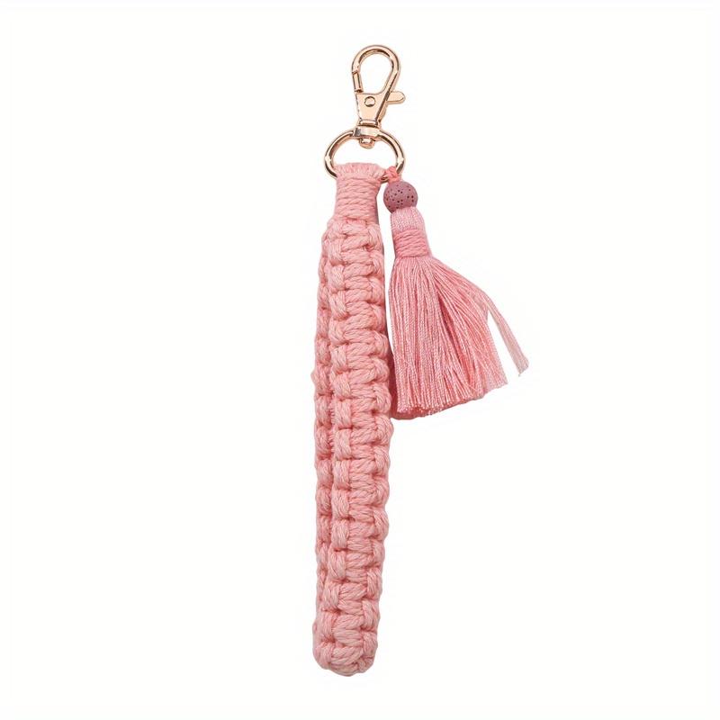 

Брелок в стиле бохо плетеный с карабином хлопковый шнур браслет ремешок для ключей для женщин аксессуар розовый