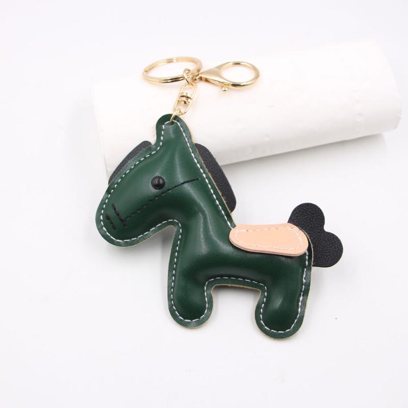 1 Piece Charm Leather Animal Keyfob Cute Women Men'S Cartoon Horse Keychain Car Keyring Bag Pendant For Friends Gifts