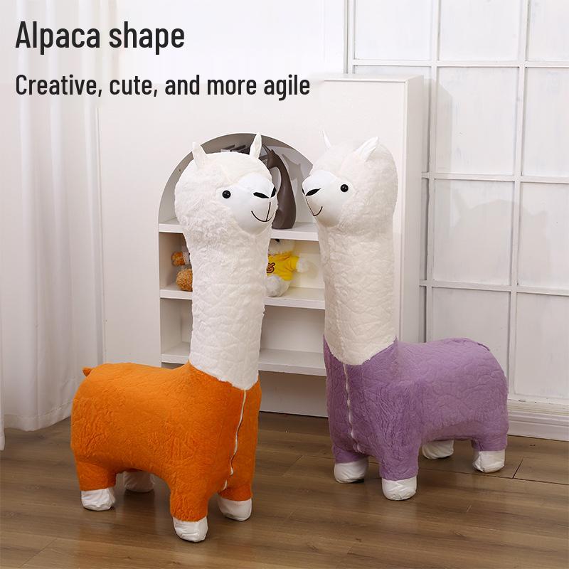 Alpaca Doll Stool with Wheels: Children's Living Room & Shoe Changing Seat