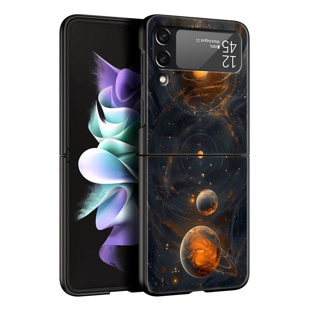 Planet and starry sky art Phone Case For Samsung Galaxy Z Flip3 Flip4 Flip5 PC Shell For Z Flip 3 4 5 Black Hard Folding Cover