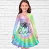 Girl Casual Little Bee Print Round Neck Long Sleeve Dress Kid Princess Dress