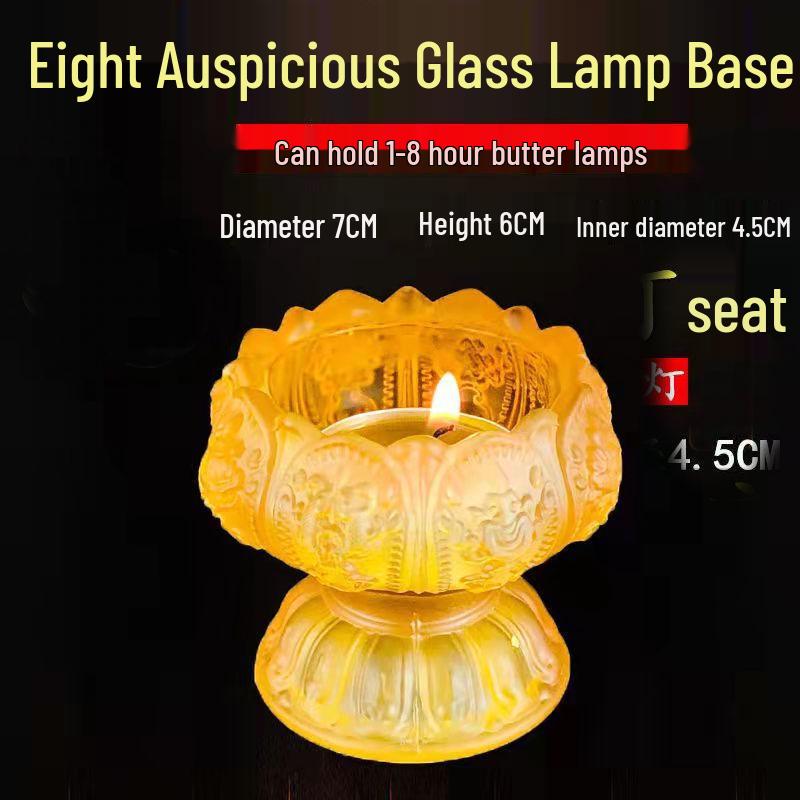 Siebenfarbig glasierter Lotus-Butterlampenhalter mit acht Glückssymbolen - Buddhistisches Kerzenständer-Ornament für Zuhause