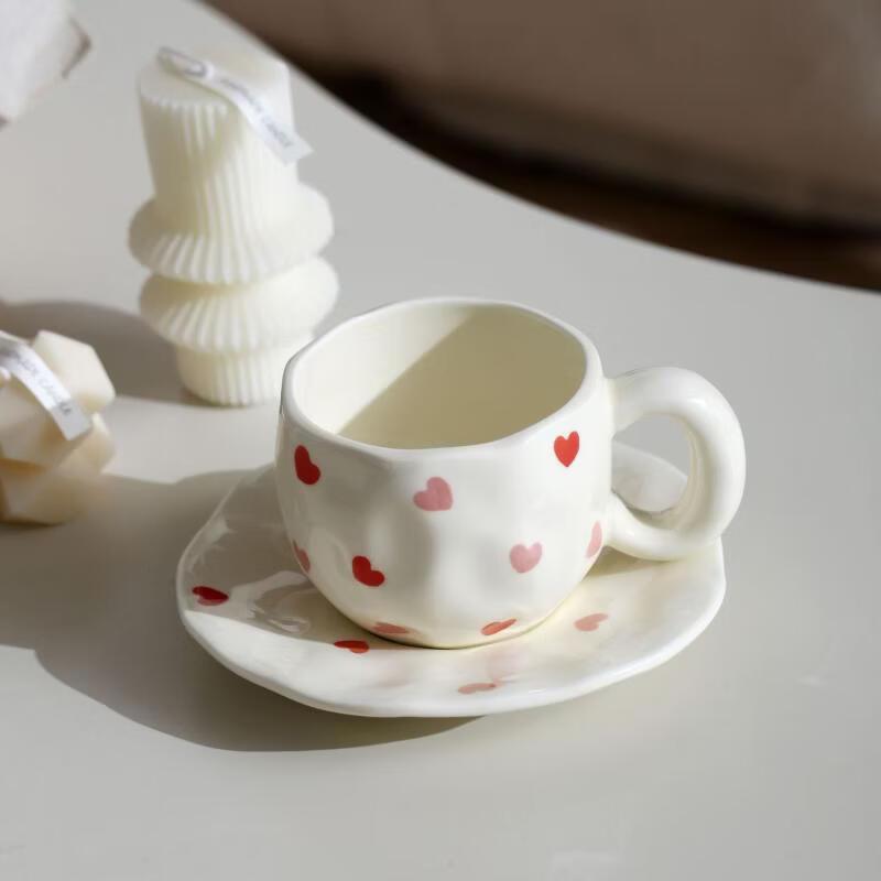 

OLOEY Ceramic Underglaze Heart Coffee Mug & Saucer Set