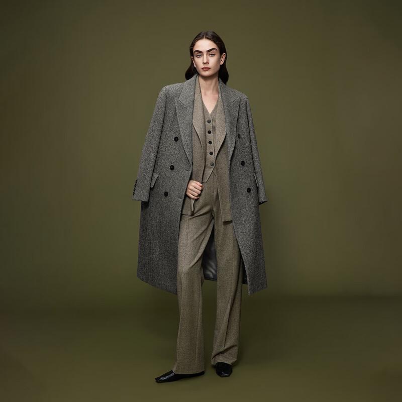 Langzi Women's Wang Churan Style Double-Breasted Wool Coat